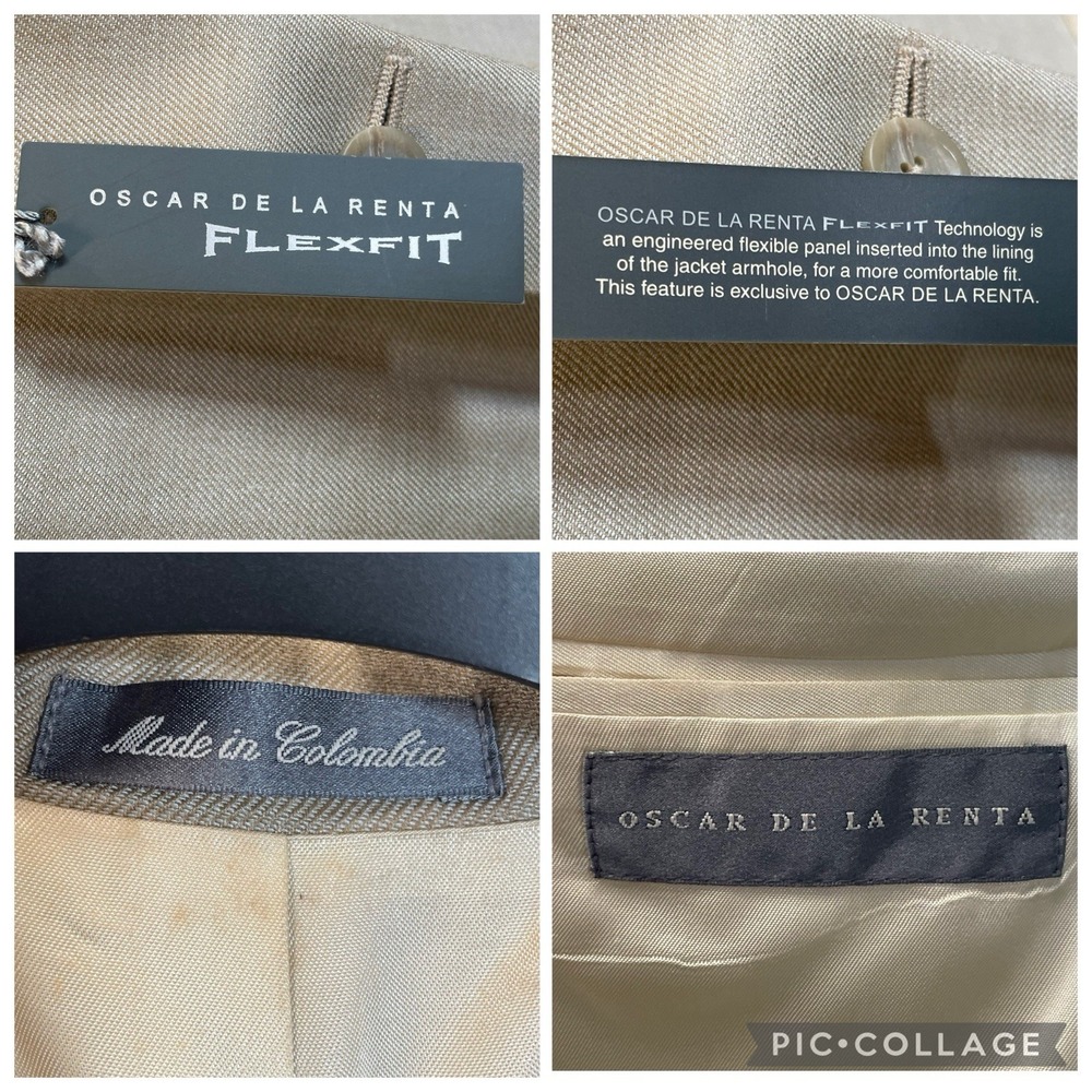 Vtg NWT Oscar De La Renta Mens 44L Blazer Beige Silk/Wool Bend Flex Fit 3-Button - Picture 8 of 16